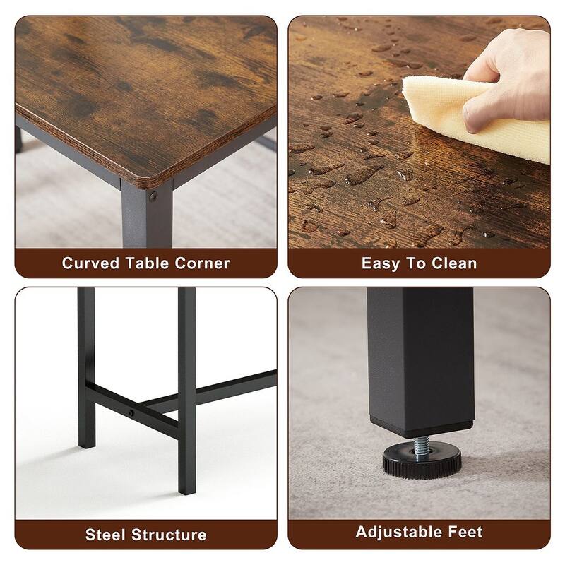 3 Piece Industrial Dining Table Set with Bench for Kitchen