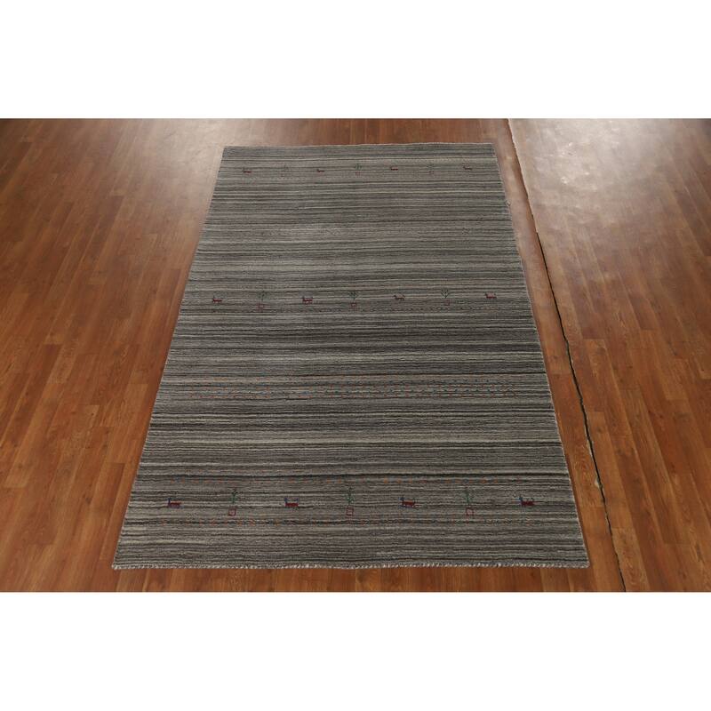 Hand Knotted Oriental 100% Wool Carpet Tribal Tribal Greys & Charcoal Gabbeh Area Rug - 7' 8'' X 5' 0''