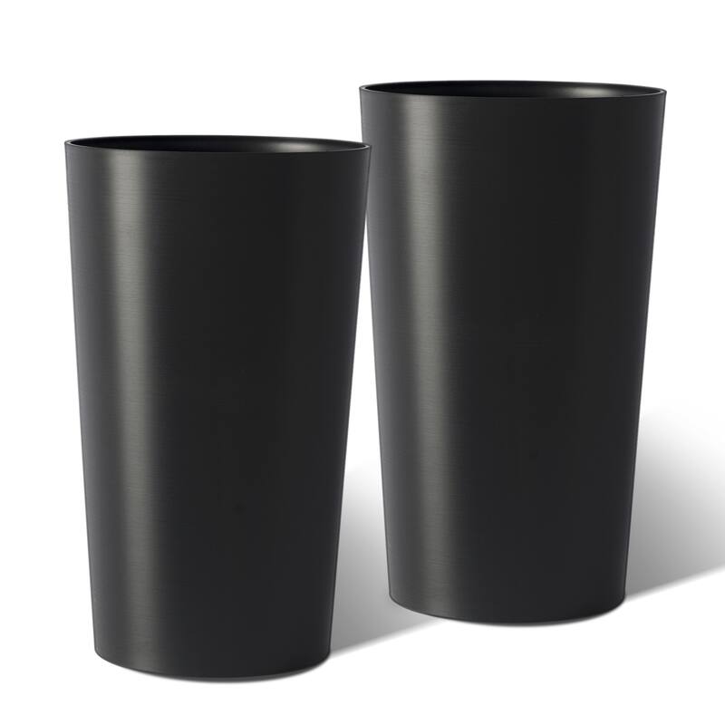 Anmytek Set of 2 Tall Black Planters 21.7 Inch Tapered Plastic Pots Weather Resistant for Indoor Outdoor Patio Entryway