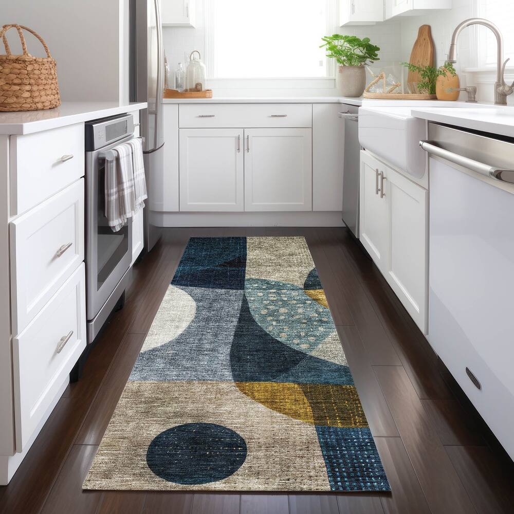 Machine Washable Indoor/ Outdoor Abstract Modern Chantille Rug