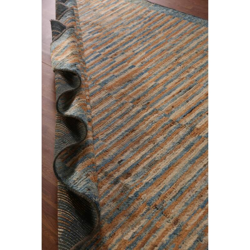Striped Moroccan Oriental Area Rug Handmade Wool Carpet - 6'9" x 9'9"