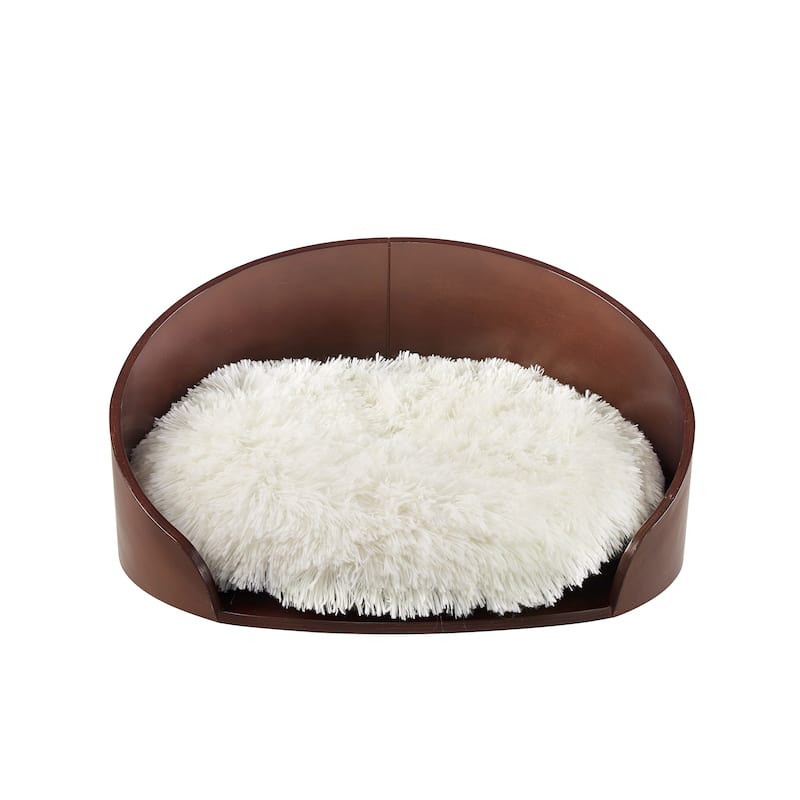 Sam's Pets Kuai Cat Bed Bent Wood Faux Fur Small Dark Brown