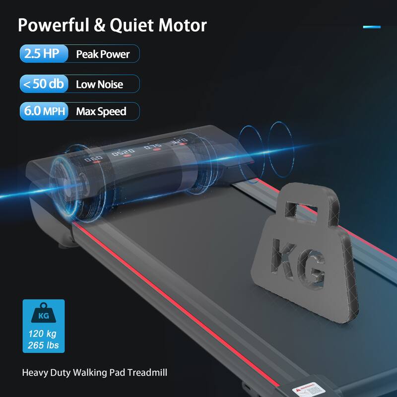 2.5HP Under Desk Walking Pad Treadmill Portable Walking Jogging Treadmill Compact Mini Treadmill with 5-Layer Cushioning