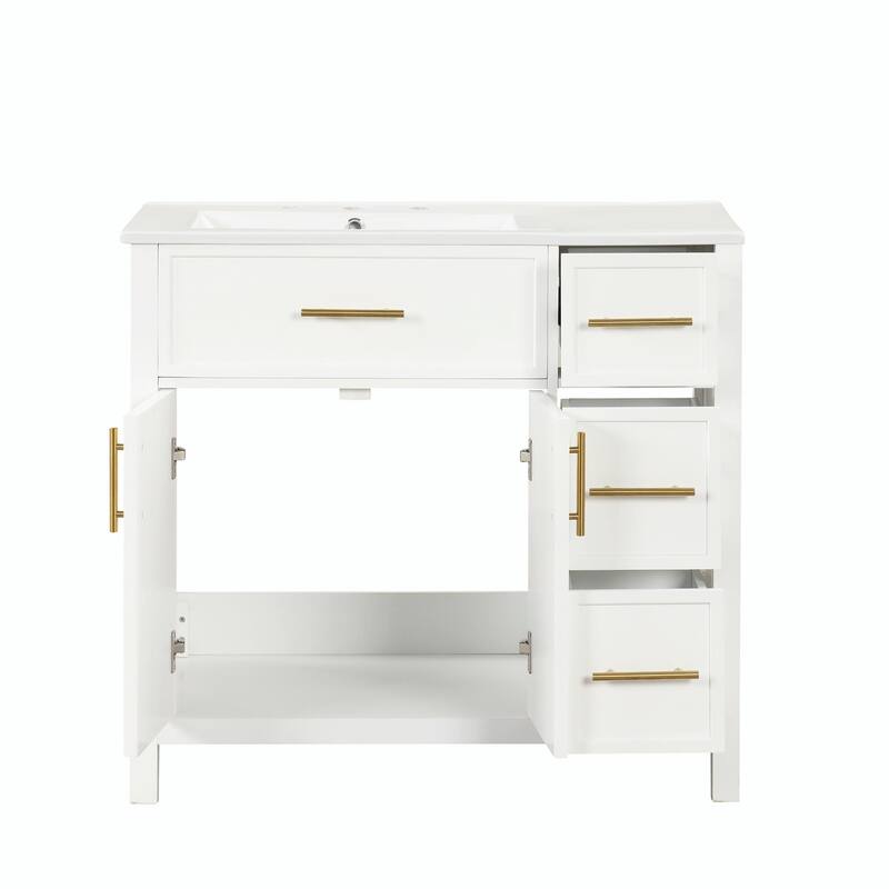 36" Bathroom Vanity with Sink Top, Cabinet with Two Doors and Three Drawers