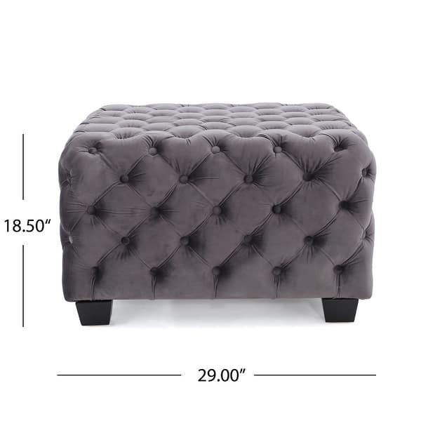 dimension image slide 0 of 3, Jaymee Modern Glam Button Tufted Velvet Ottoman by Christopher Knight Home