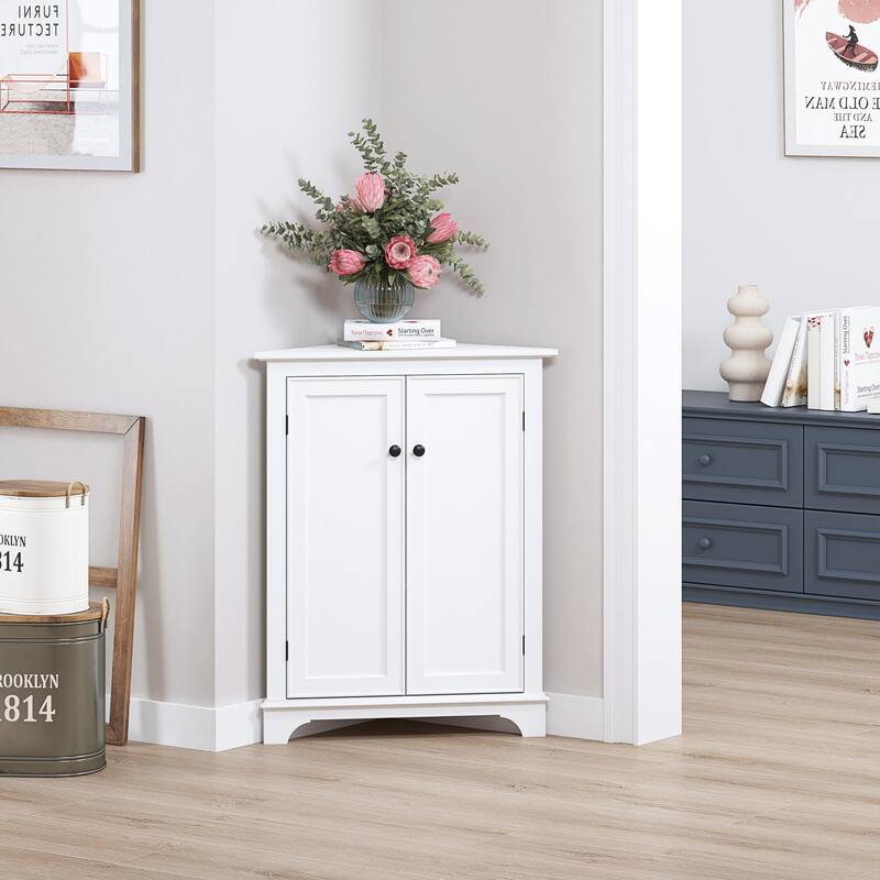 COSTARS Corner Storage Cabinet with Doors, White, 24" x 12" x 12"