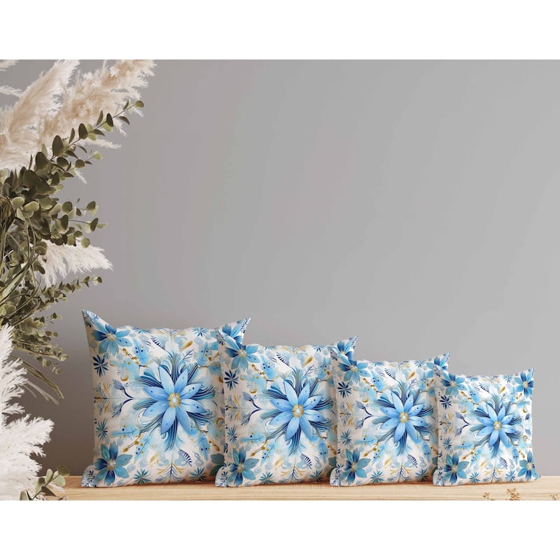 Snowy Crest Indoor/Outdoor Reversible Throw Pillow White and Blue