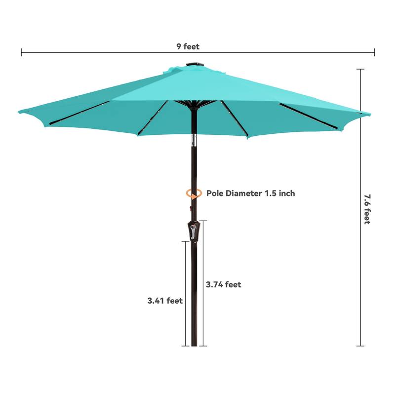9ft Patio Market Umbrella with LED Lights,Crank & Tilt