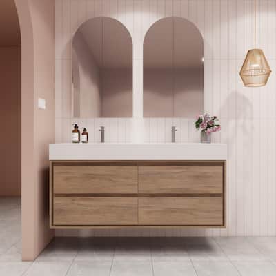 Victoria 60" Wall Mounted Modern Vanity with Double Acrylic Sink