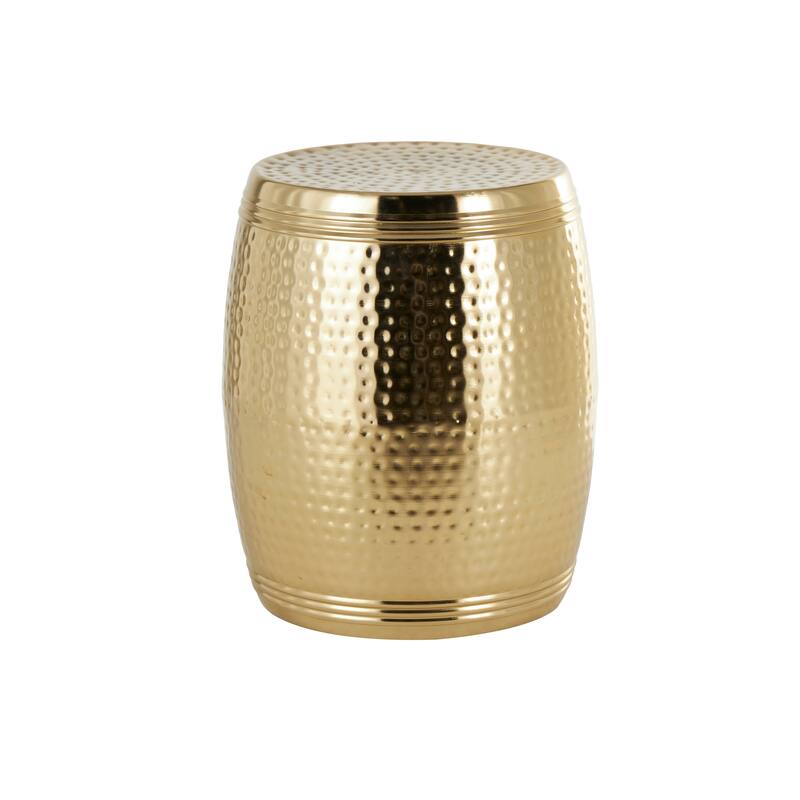 Gold or Silver Metal Hammered Drum Accent Table with Grooves