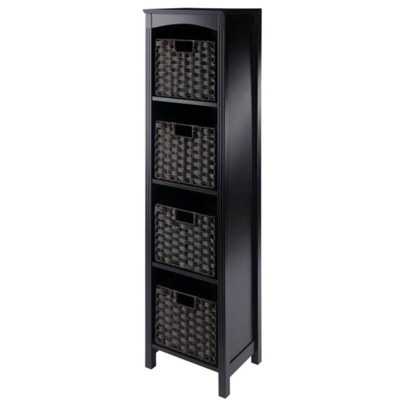 Terrace 5-Pc Storage Shelf with 4 Foldable Woven Baskets, Espresso and Chocolate - 14.49 x 11.81 x 55.98 inches