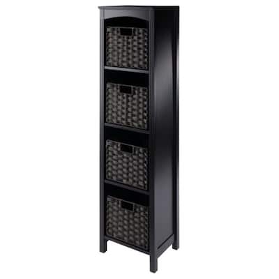 Terrace 5-Pc Storage Shelf with 4 Foldable Woven Baskets, Espresso and Chocolate - 14.49 x 11.81 x 55.98 inches