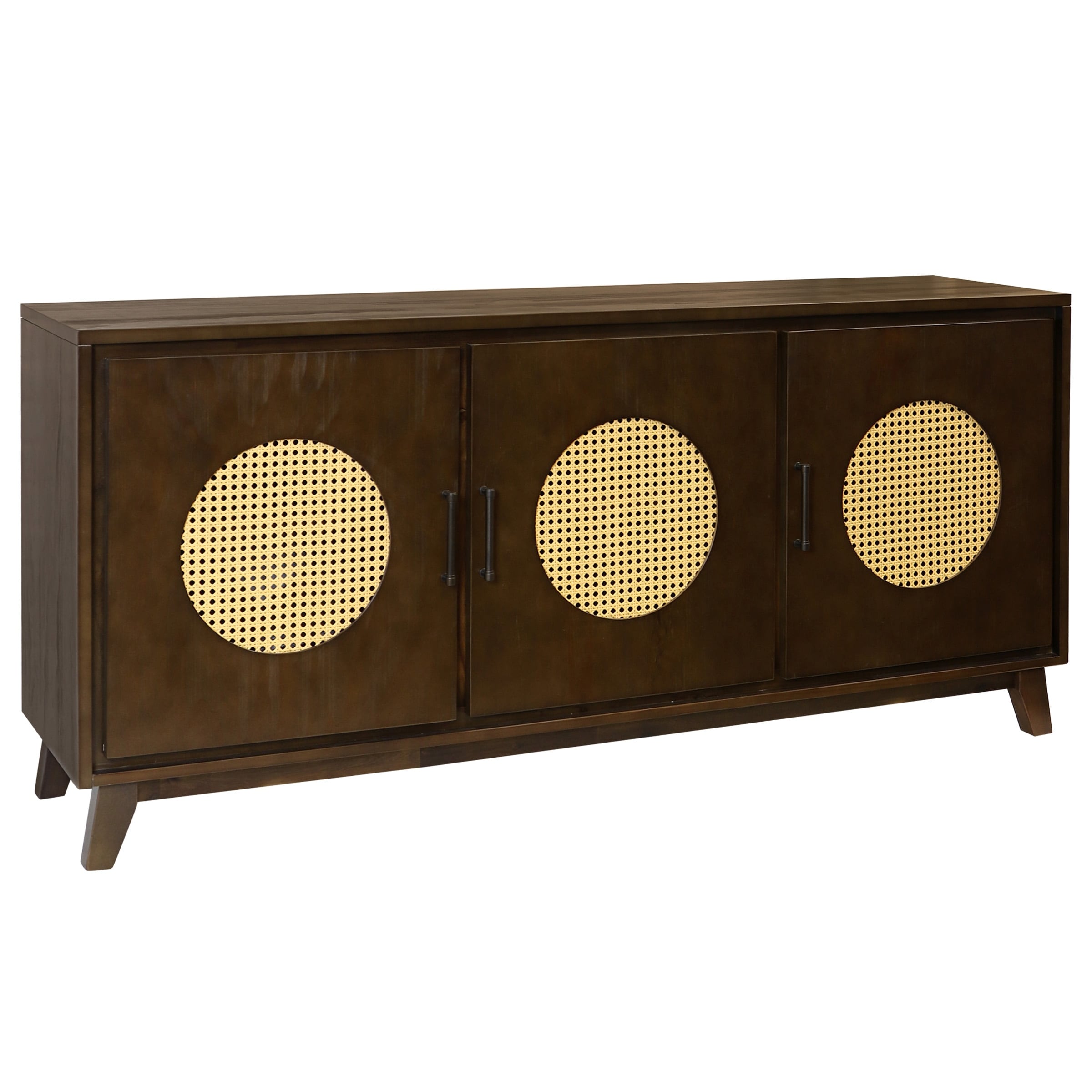 StyleCraft Capri Cane-Inlay 3-Door Sideboard - Mahogany & Natural Rattan