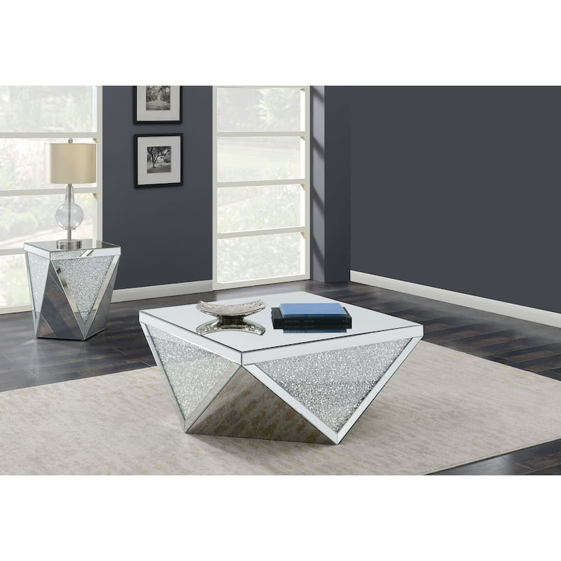 Amore Mirrored Coffee And End Table Set Silver - 2-piece set