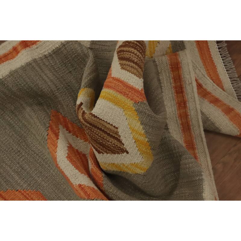 Hand Woven Oriental 100% Wool Carpet Southwestern Tribal Greys & Charcoal Kilim Area Rug - 4' 4'' X 2' 0''