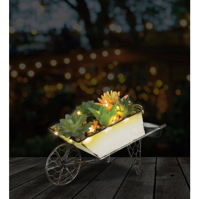 Succulent Solar Decor - Wheel Barrel