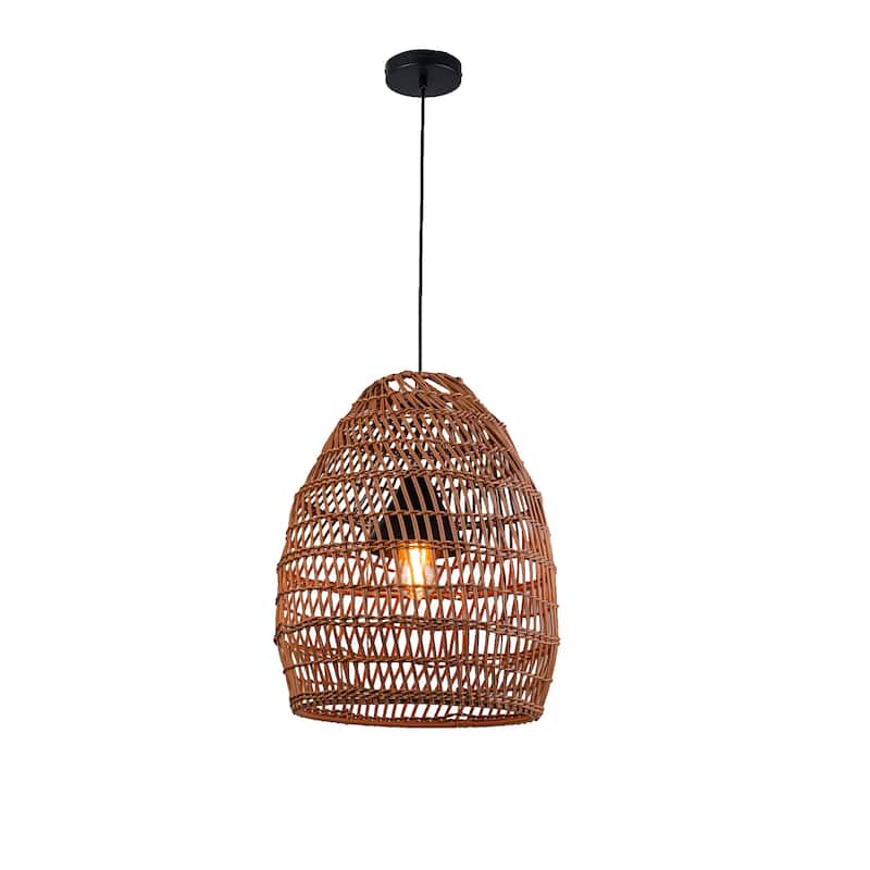 1-Light Outdoor Wicker Rattan Pendant Light