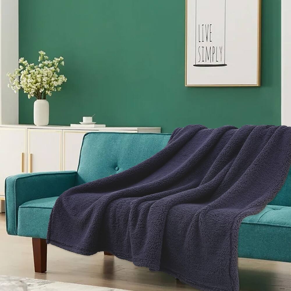 60 in. x 72 in.Ink Blue Oversided Sherpa Throw Blanket(2 Pack Set of 2)