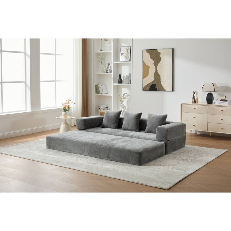 Queen Foldable Sofa Bed, 6-in-1 Convertible Sleeper Sofa with Mattress, Chaise Lounge Loveseat with Removable Cover