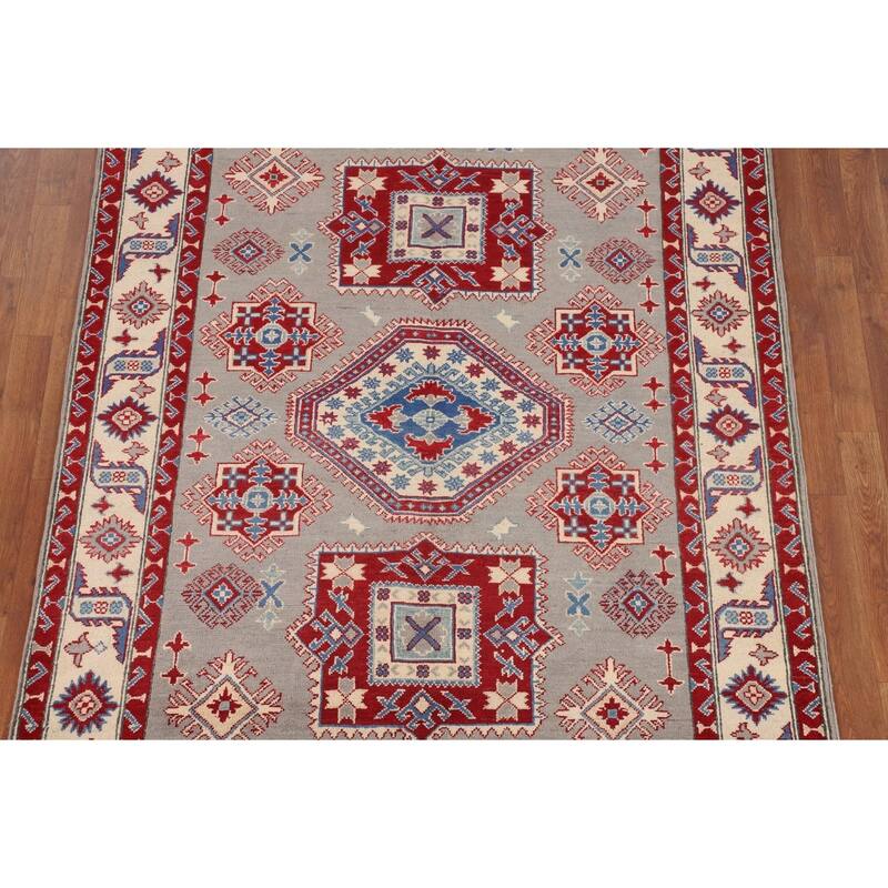 Traditional Grey Kazak Oriental Area Rug Hand-Knotted Wool Carpet - 5'1" x 6'9"