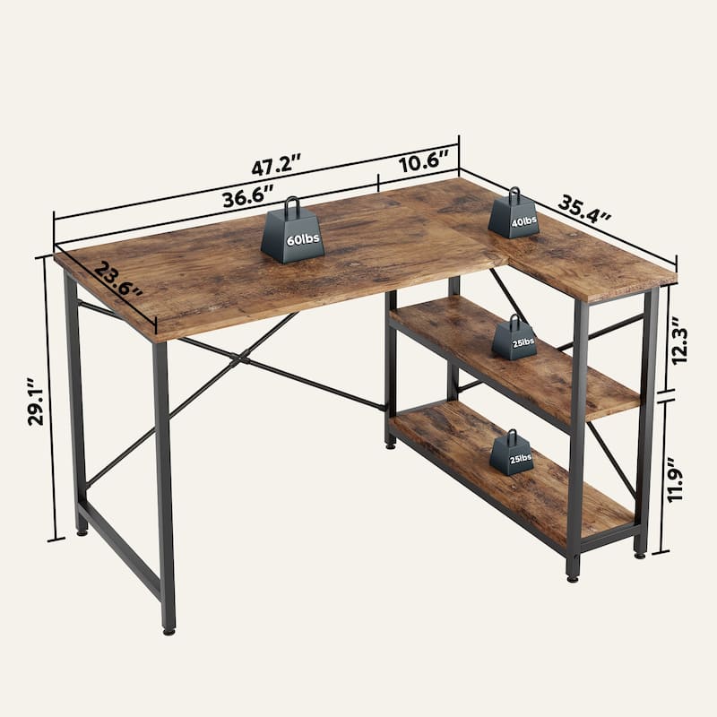 Small L Shaped Desk with Storage Shelves Corner Computer Desk