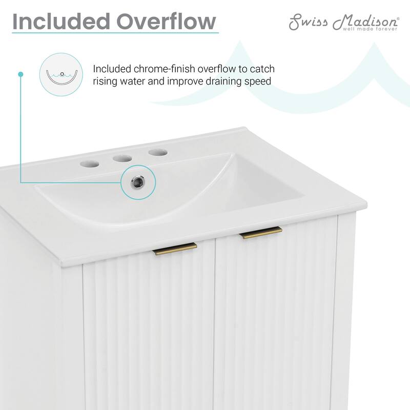 Bastille 24 In. White Bathroom Vanity With White, 3-Hole Ceramic Sink Top