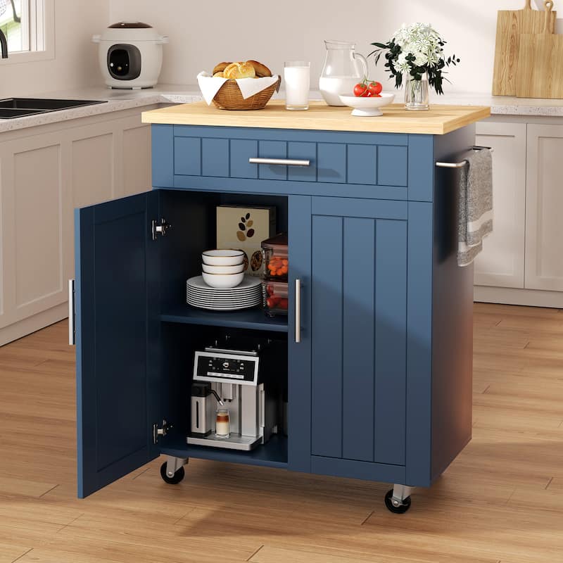 Rolling Kitchen Island with Storage Cabinet & Drawer – Extra Counter Space for Kitchen - Blue