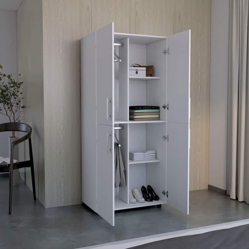 18.9" Modern Double-door Armoire with 6 Shelves and 2 Hanging Rods for Bedroom