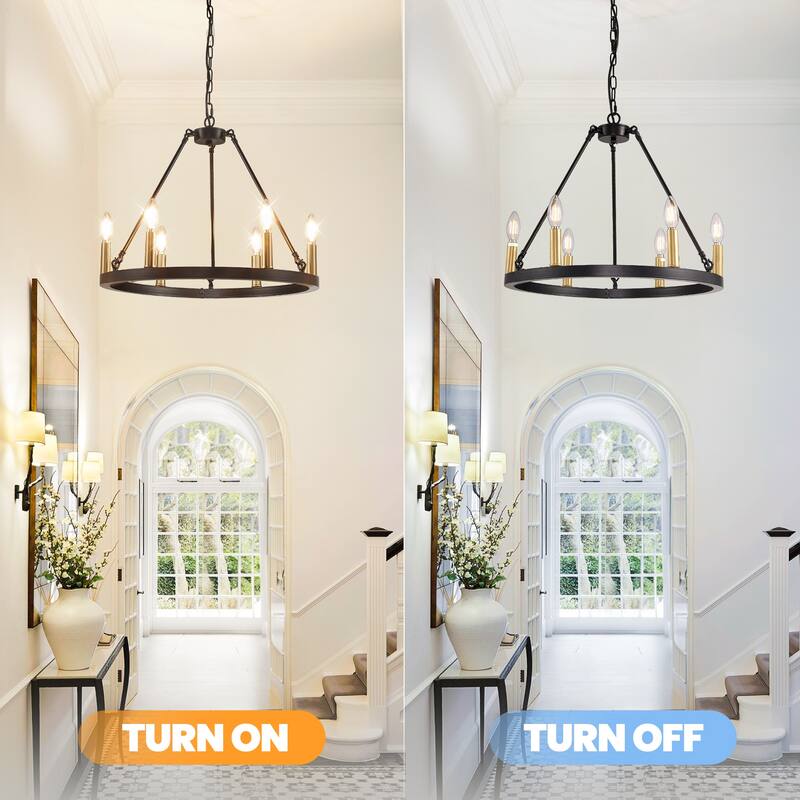 6/12-Light Wagon Wheel Farmhouse Chandelier