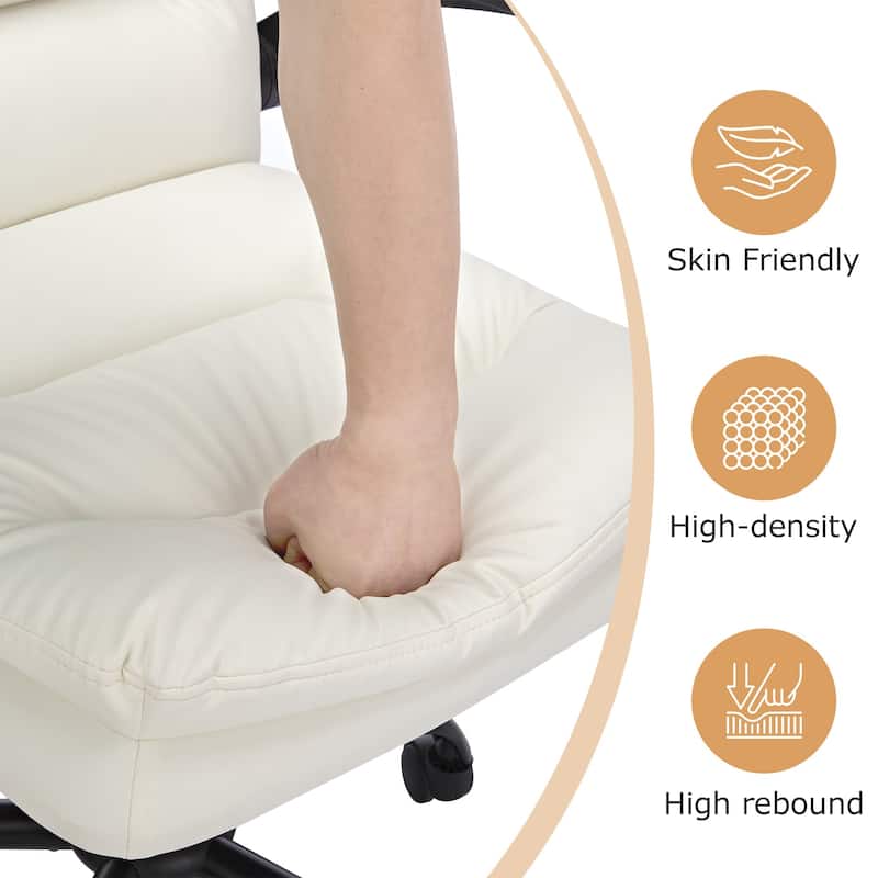 PU Leather Ergonomic Home Office Chair, Thick Padding Swivel Executive Computer Desk Chair with Upholstered Flip-up Arms