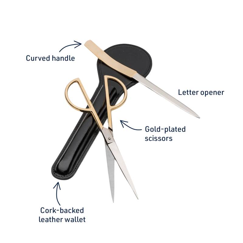 Kings County Tools 3-Piece Letter Opener Envelope Slitter and Desk Scissors Set with Leather Case