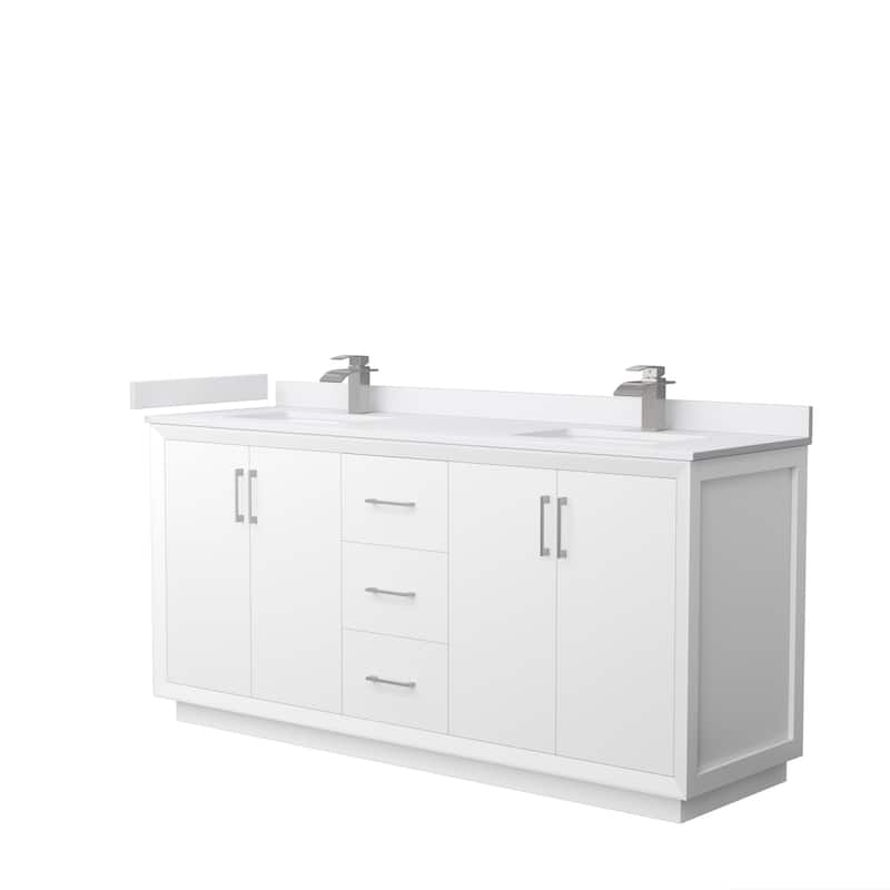 Strada 72-Inch Double Vanity Set, Cultured Marble Top - White, Nickel Trim, White Cultured Marble Top