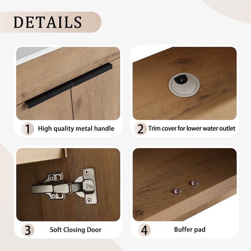 24 Inch Plywood Freestanding Bathroom Vanity Set with Integrated Ceramic Basin and Doors