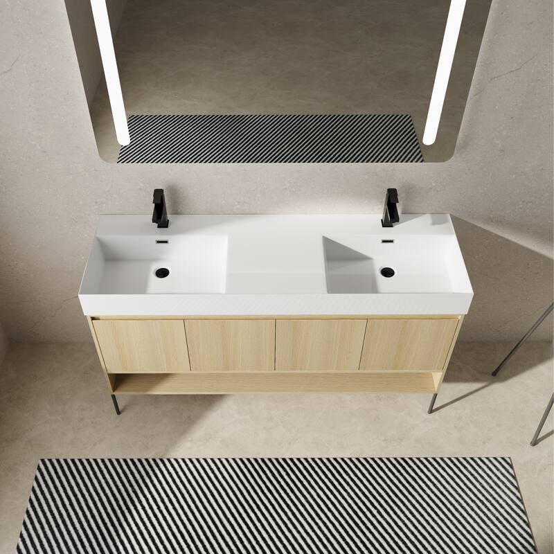 GDFStudio - Sydney Modern Freestanding Bathroom Vanity Cabinet with Double Resin Sink & 4-Soft Closing Doors - 60"