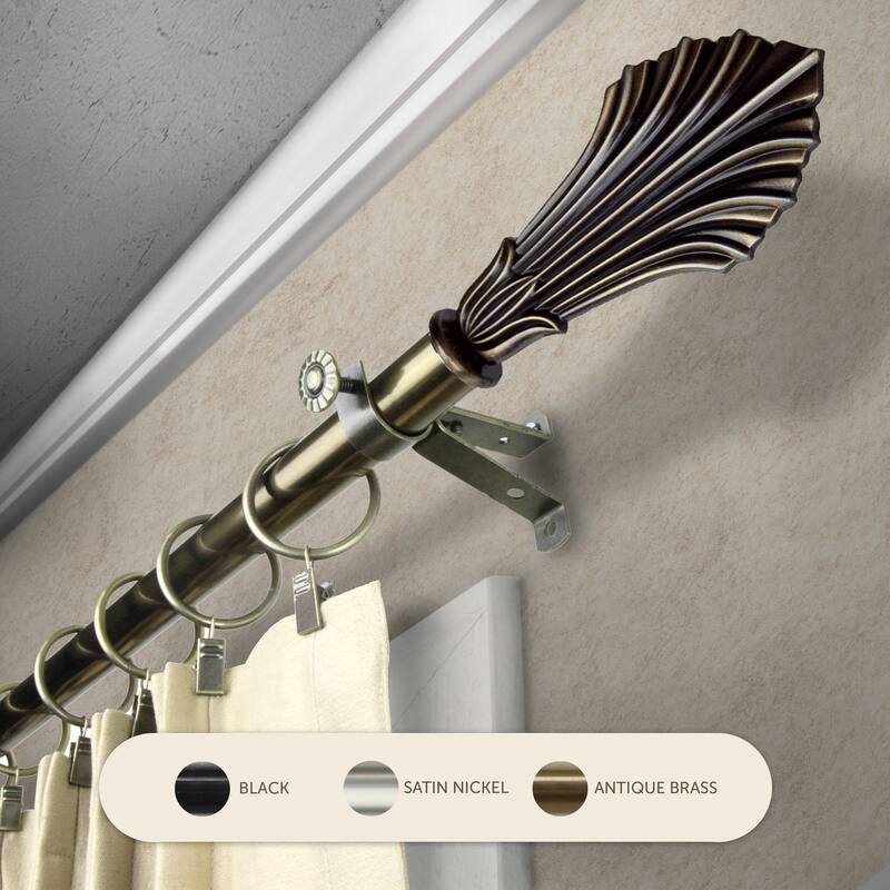 InStyleDesign Fin Adjustable Curtain Rod 13/16 inch dia. - 120 to 170 inches - Antique Brass