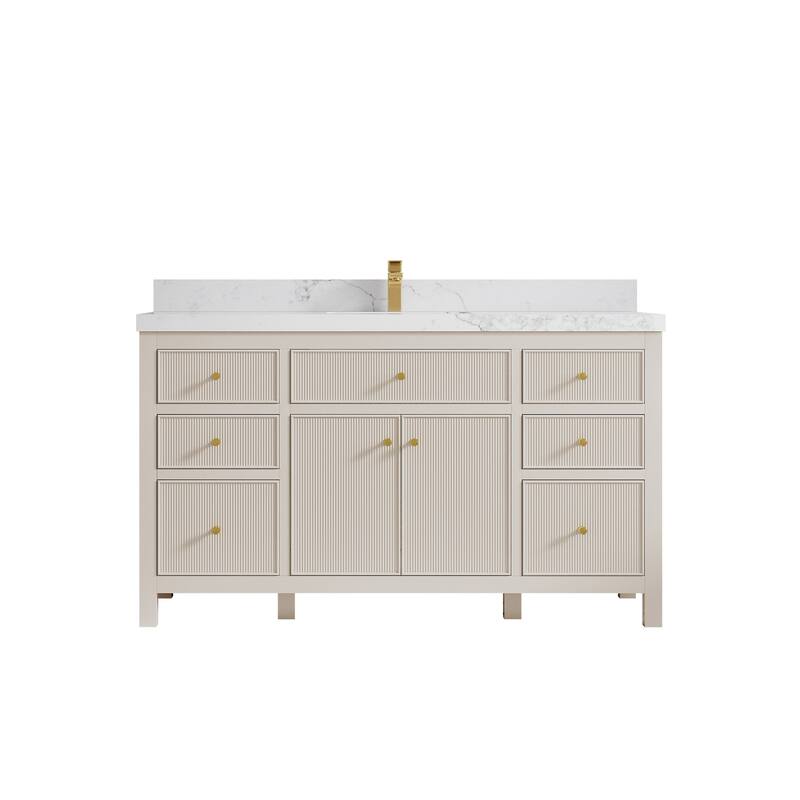 Willow Collections 60 in W x 22 in D Sonoma Free Standing Reeded Single Sink Bathroom Vanity with Countertop
