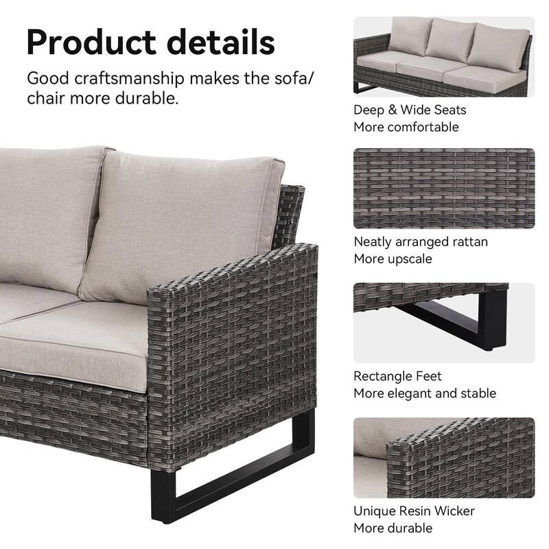 Gymojoy Patio Sectional Rattan Sofa with Ottoman