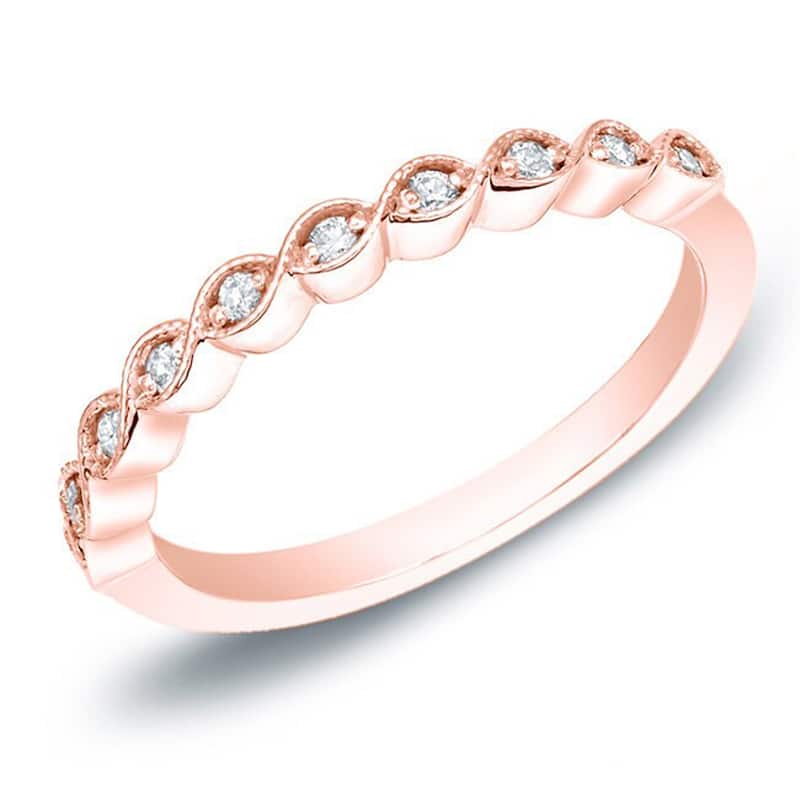 Auriya 14k Gold 1/6ctw Vintage Milgrain Diamond Wedding Band - 4 - Rose