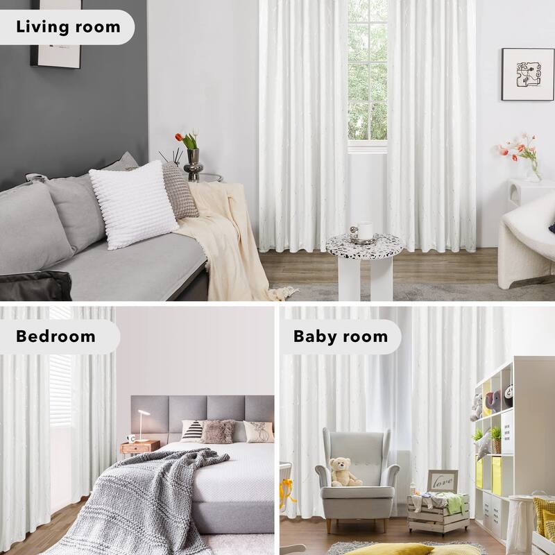 Deconovo Back Tab Silver Lines with Dots Curtain Panel Pairs(2 Panel)