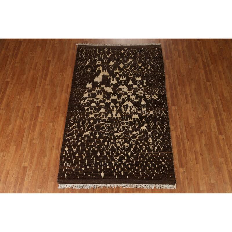 Tribal Moroccan Oriental Wool Area Rug Hand-knotted Office Carpet - 5'4" x 8'5"