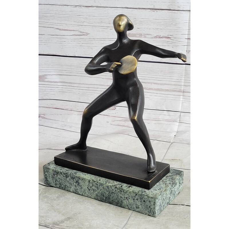 Ping Pong Bronze Metal Sculpture Statue Trophy Figure On Green Marble Base
