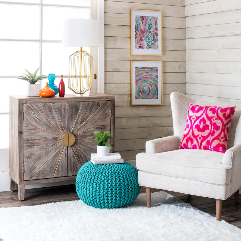 Nuloom Ling Round Knit Filled Ottoman Pouf