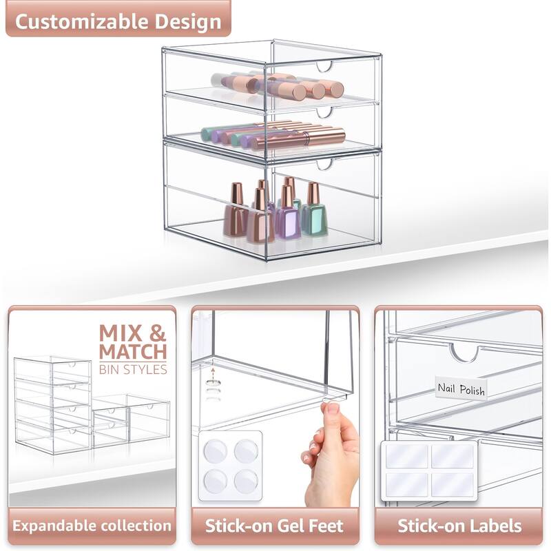 Sorbus Acrylic Cosmetic Makeup Organizer 3 Drawers Clear Stackable Storage Bin For Jewelry And Office Supplies Organizer- 2Pc