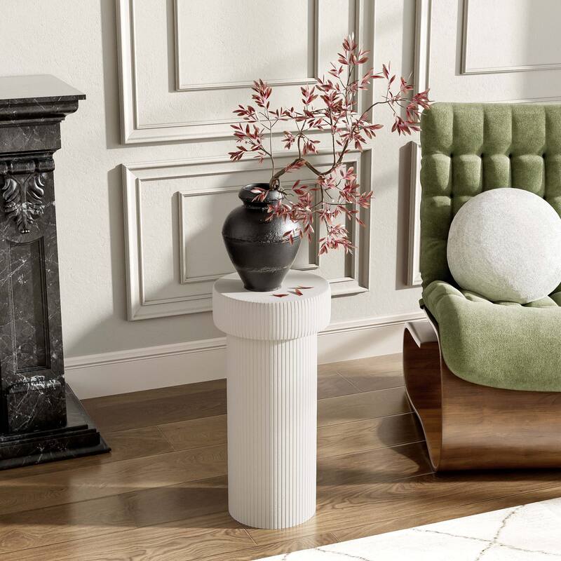 Roomfitters MGO Pedestal Column Plant Stand, 24'' Tall Modern Decorative Display Table for Living Room & Entryway, White - White