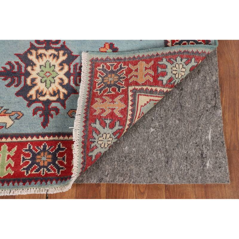 Geometric Blue Kazak Oriental Accent Rug Handmade Wool Carpet - 3'6" x 5'0"
