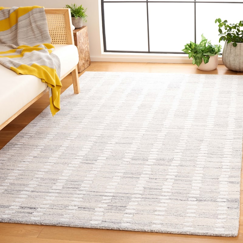 SAFAVIEH Handmade Abstract Damhnait Contemporary Wool Rug - 4' x 6' - Silver/Ivory - Rectangle