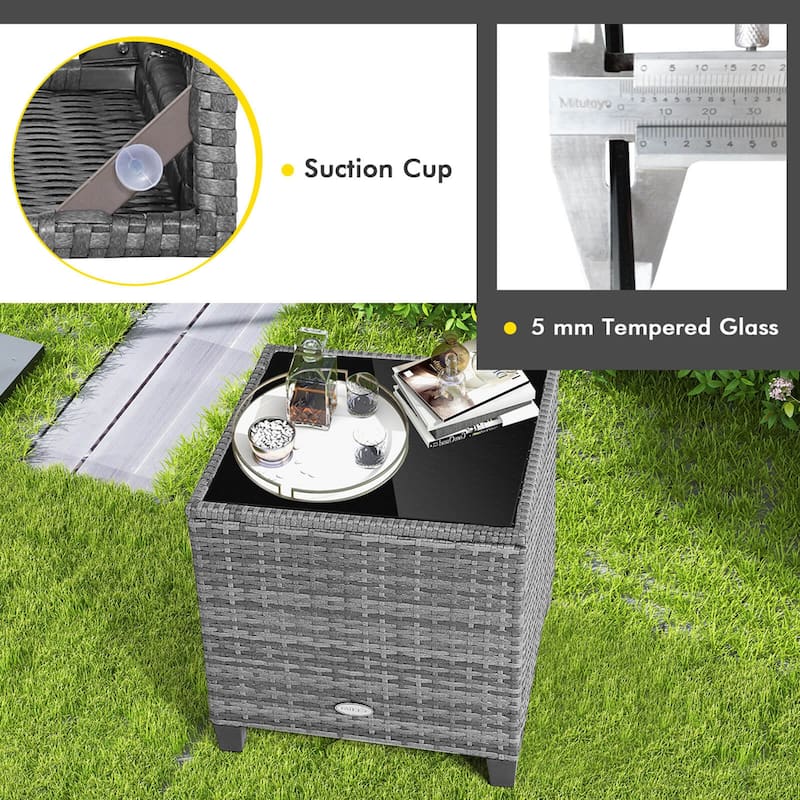 Costway 3PCS Patio Rattan Furniture Bistro Set Cushioned Sofas Side - See Details