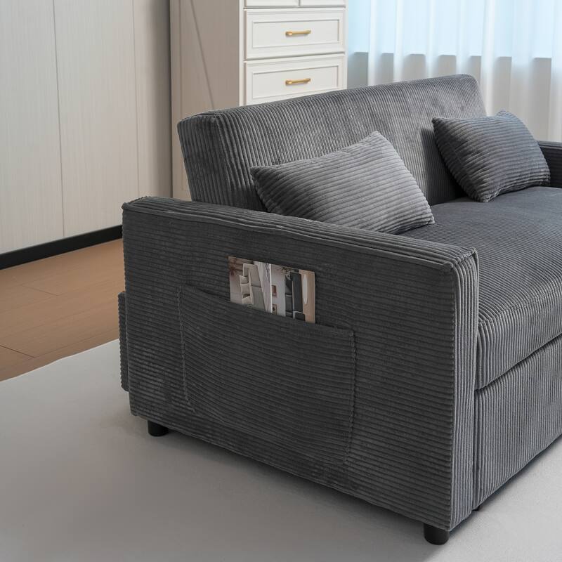 69" Corduroy Sleeper Sofa with Adjustable Backrest & Storage Pocket