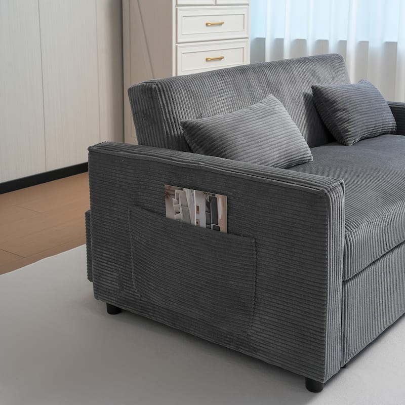 Velvet Sleeper Sofa with Adjustable Backrest, Pull-Out Loveseat Sofa Bed Couch with Storage & Lumbar Pillows