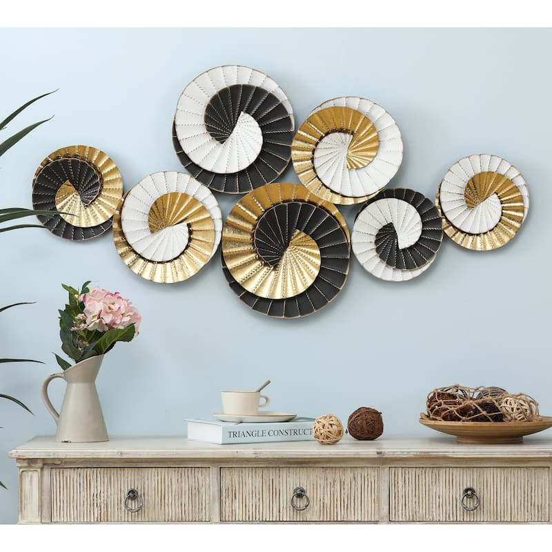 Distressed Black, Gold, and White Swirl Abstract Metal Wall Decor